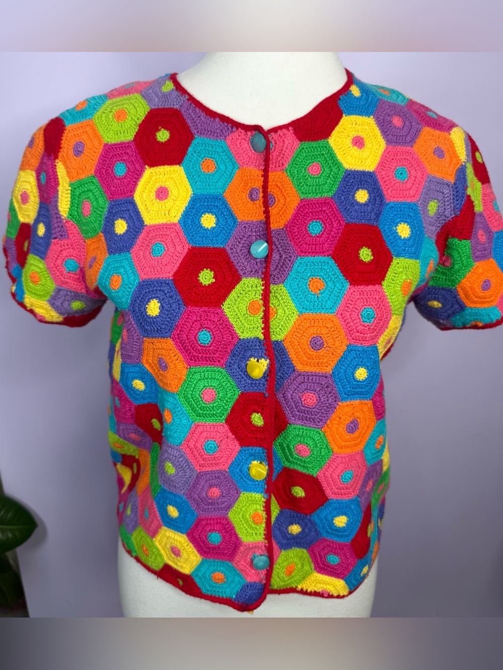 Michael Simon Vintage 1997 Rainbow Hexagon Knit Top
